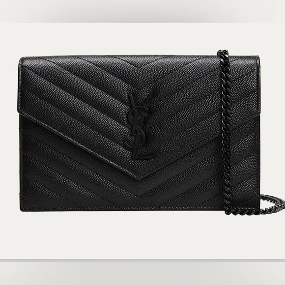 YSL Monogram Small Wallet on Chain in Grained Leather - Picture 1 of 9